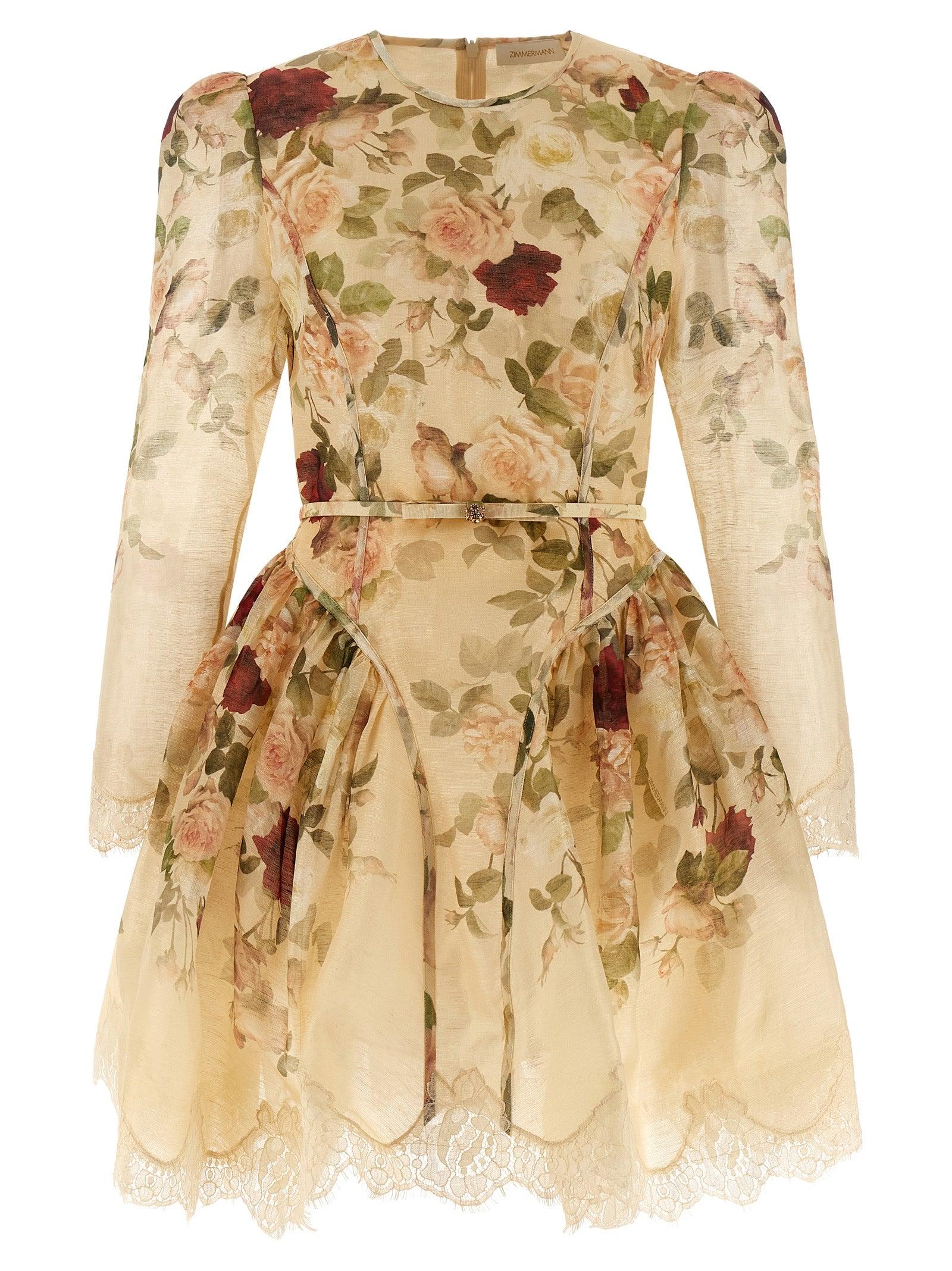 Zimmermann Hypnotic Silk Linen Lace Trim Mini Dress in Natural | Lyst