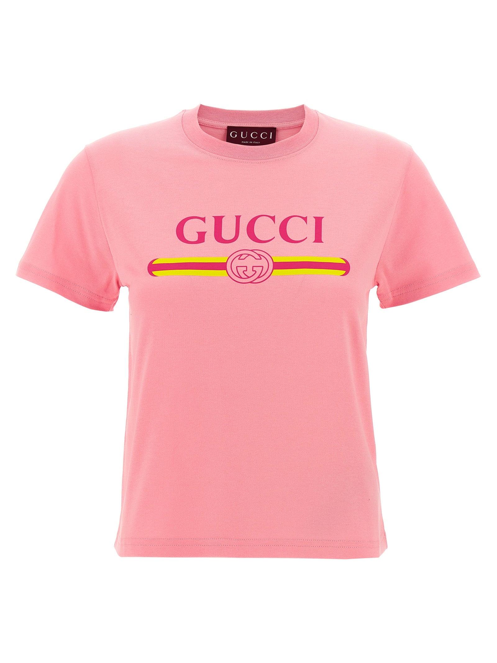 Gucci Cotton Jersey T-Shirt With Logo Print in Pink | Lyst