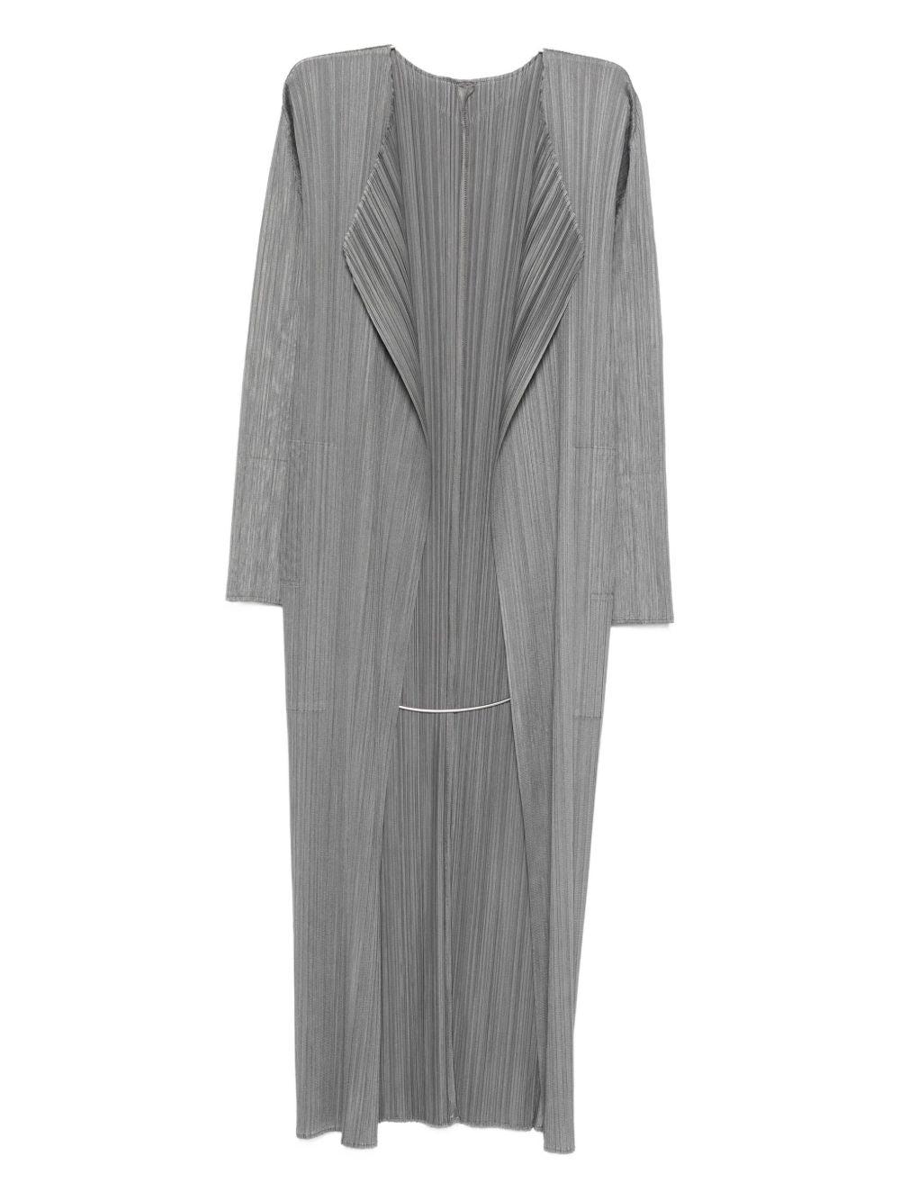 ISSEY MIYAKE PLEATS PLE AE ロングカーディガン イッセイミヤケ！ ブラック プリーツ ロングカーディガン ISSEY