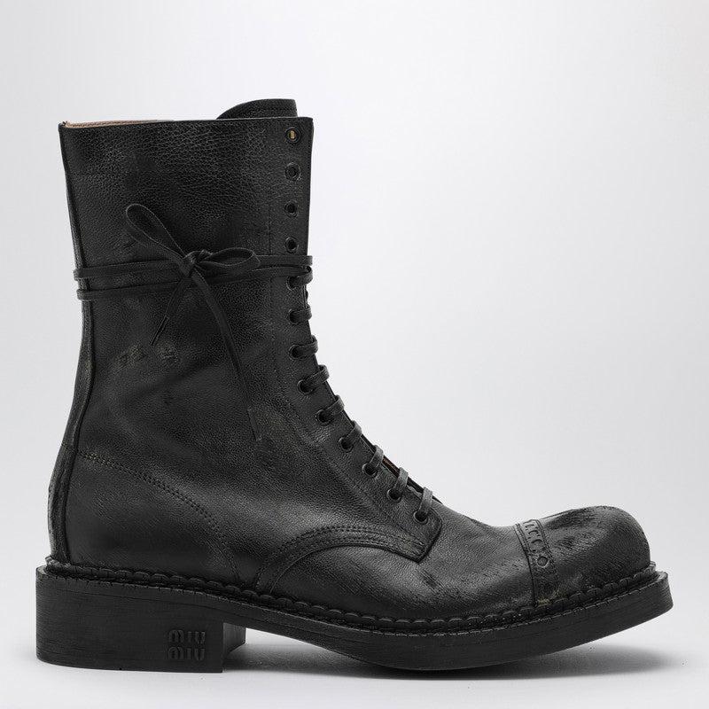 Miu Lace-Up Boots Syrup Brown Waxed Calfskin