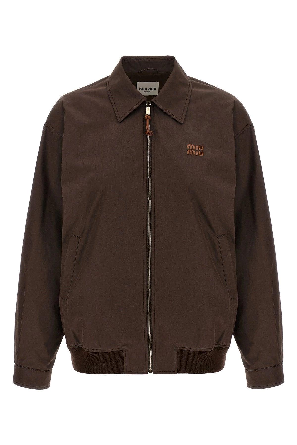 ブルゾン Miu Miu Panama Jacket With Miu Miu Patch Miu Miu Panama Jacket With Patch in Blue | Lyst
