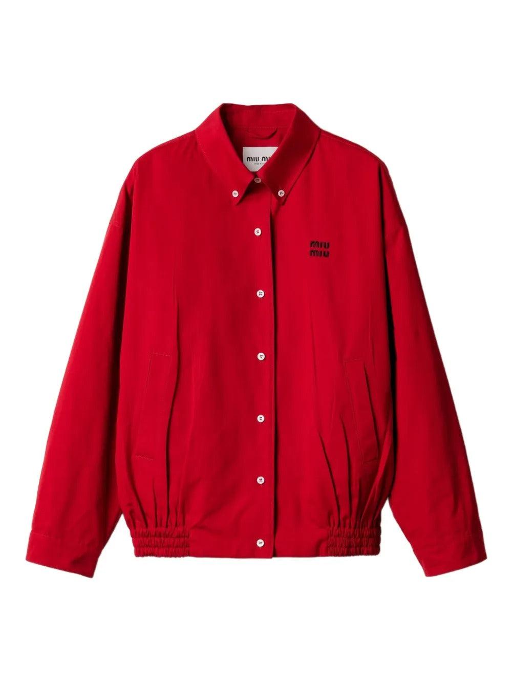 Miu Miu Poplin Blouson Jacket in Red | Lyst