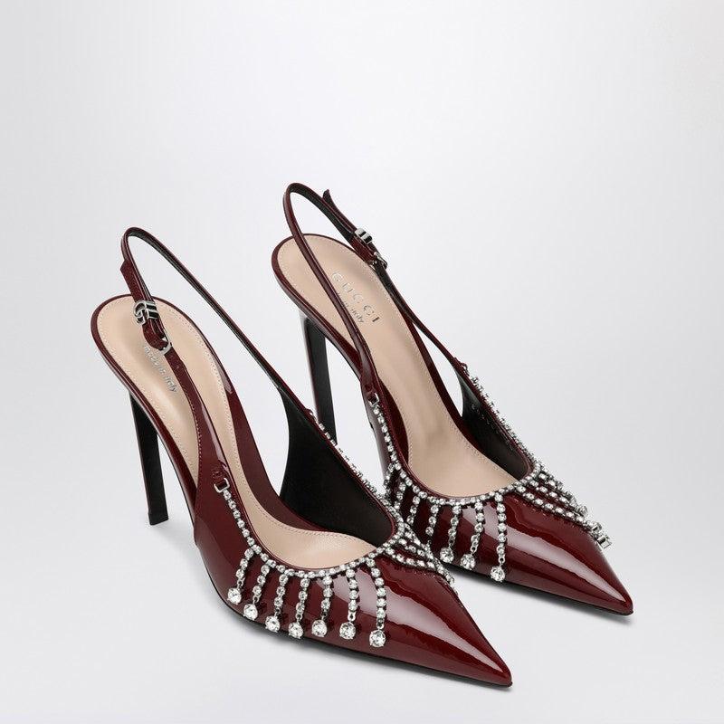 パンプス GUCCI BORDEAUX PATENT LEATHER PUMP WITH CRYSTAL CHAIN Designer Gucci Crystal Heels for Women - Up to 48% off | Lyst