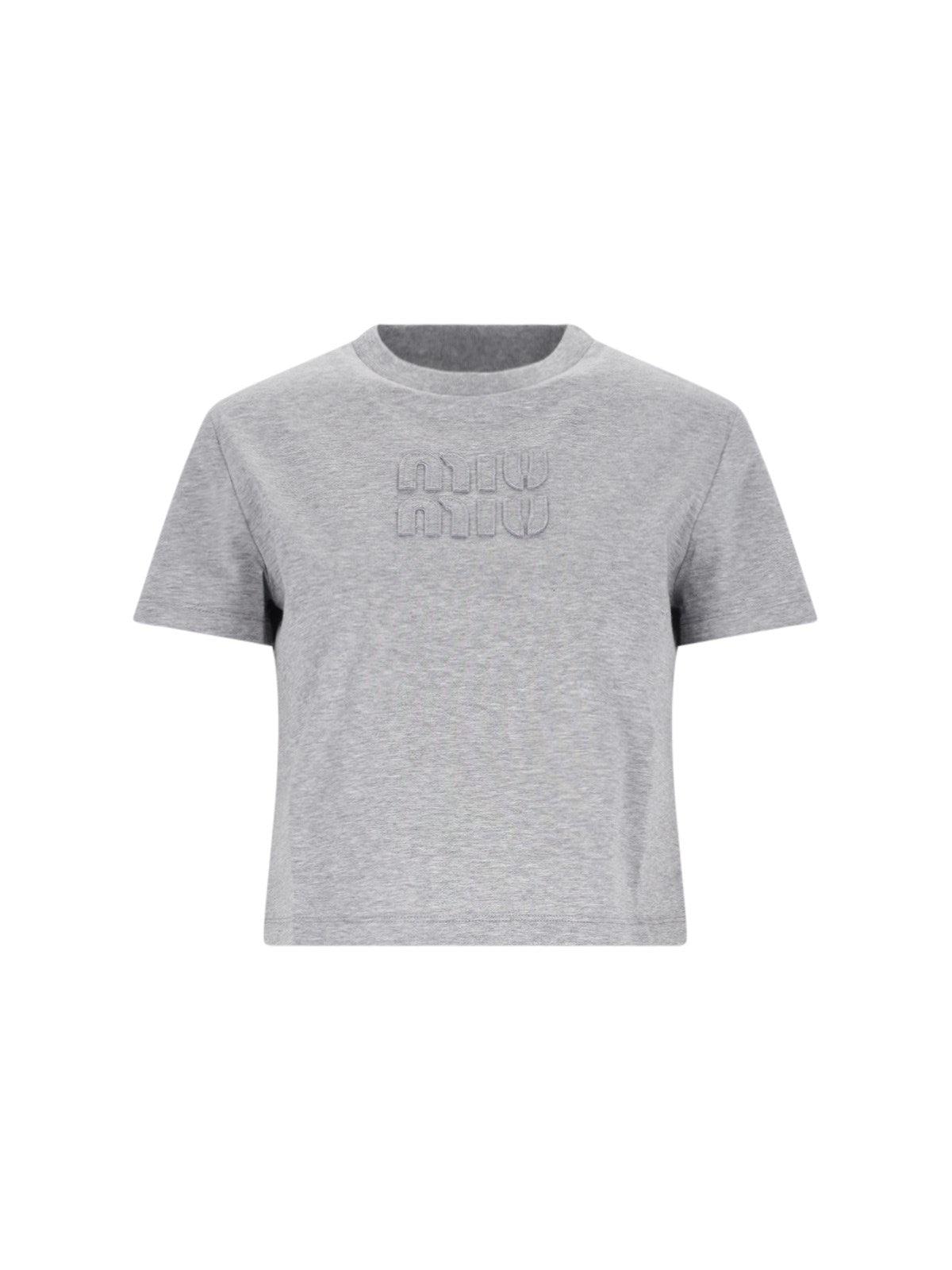 Tシャツ・カットソー MIU MIU 25SS Kakao Logo Patch Crop T-Shirt MJN561 15NM F0324 MIU MIU (ミュウミュウ) リブコットン ロゴパッチ クロップドT