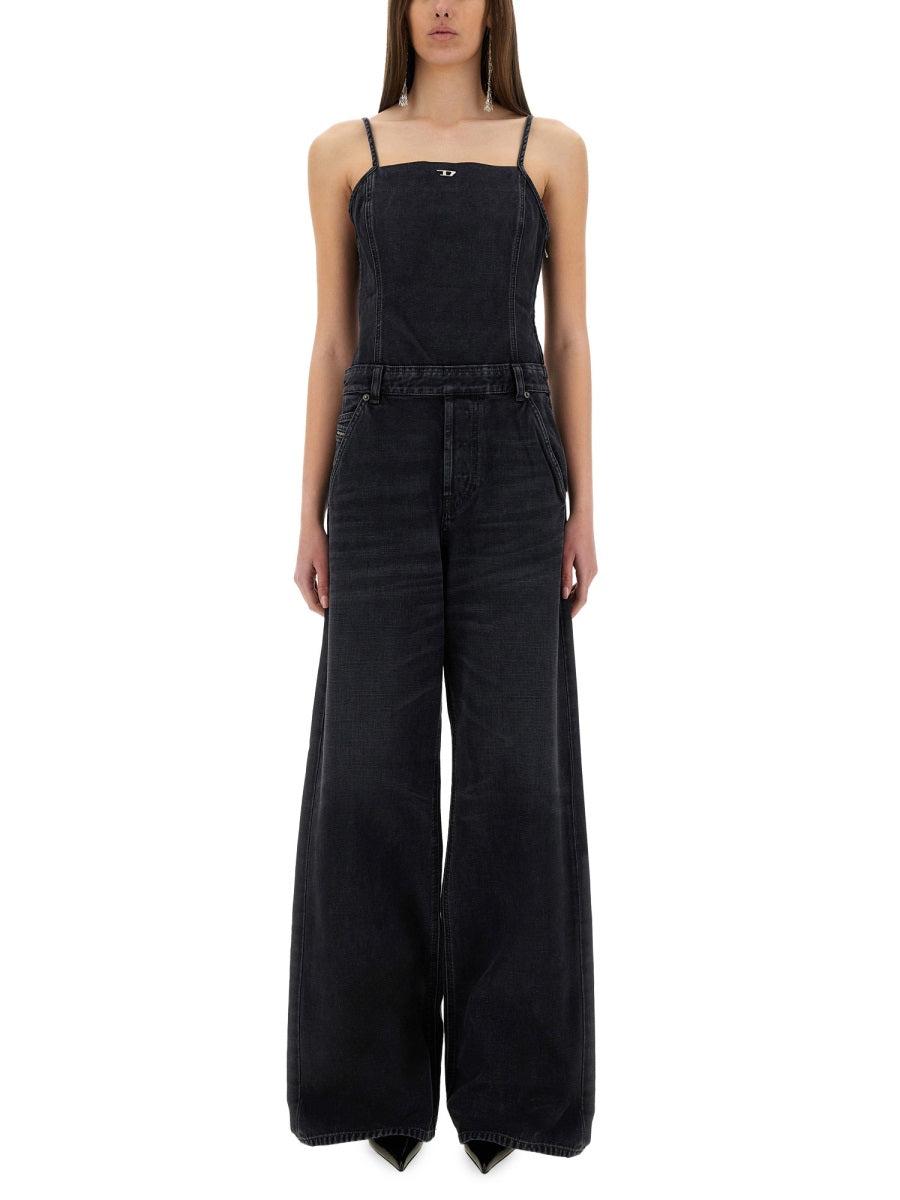 【関税込み】Diesel Jumpsuit With Denim Straps Women's Strappy jumpsuit in batavia-weave denim | Black | Diesel