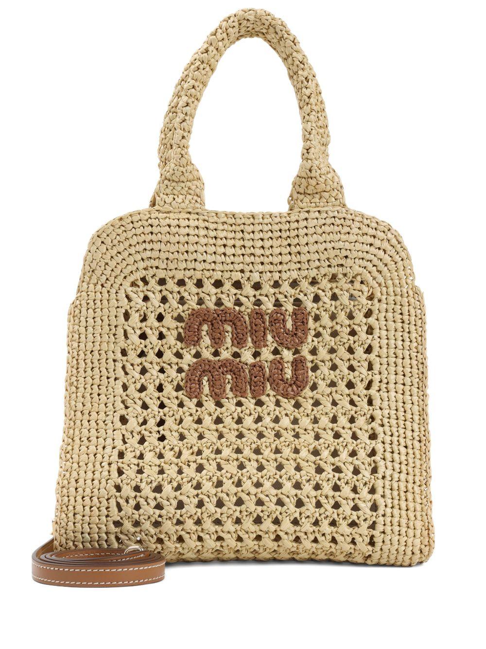 トートバッグ MIU MIU IVY RAFIA ECCECT TOTE BAG Miu Miu Ivy Rafia Tote in Natural | Lyst
