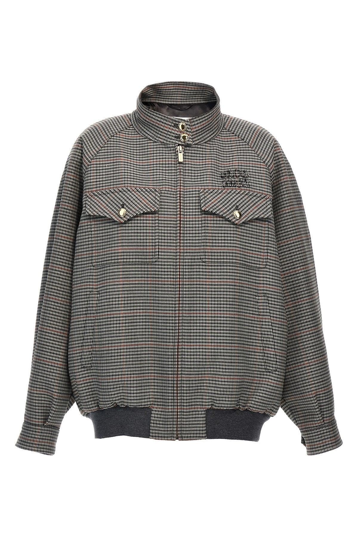 Miu Miu Check Logo Bomber Jacket in Gray | Lyst