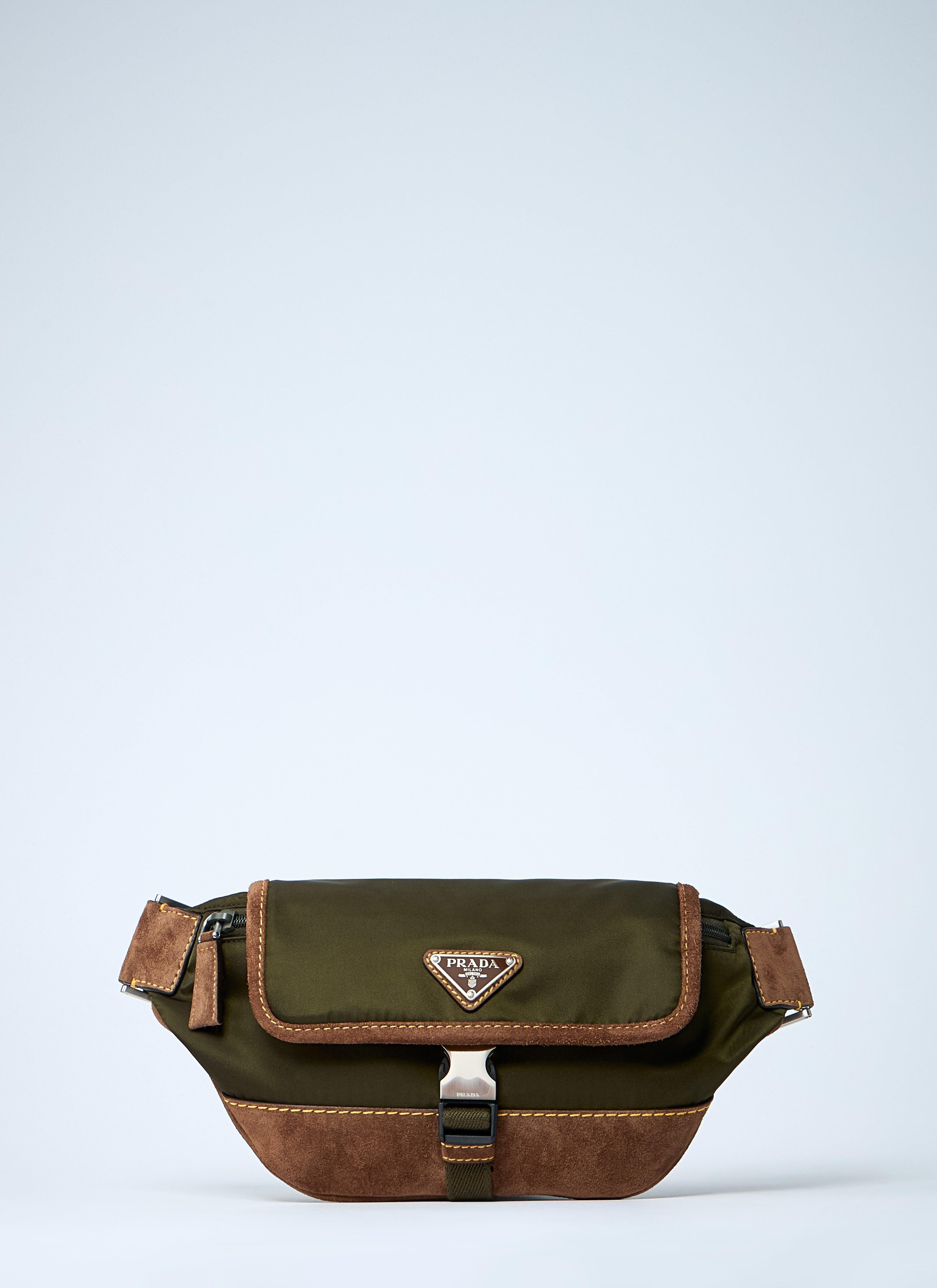 “Prada” Army Green Nylon And Brown Leather Trim PRADA Green Nylon Exterior Bags & Handbags for Women for  main image 4
