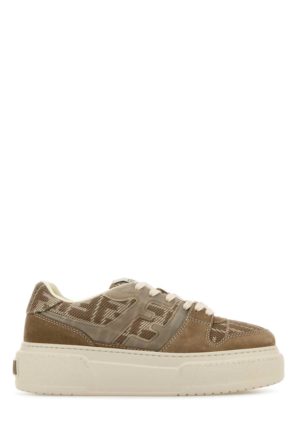 スニーカー Fendi Embroidered Fabric And Suede Sneakers Fendi Embroidered Fabric And Suede Match Sneakers in Brown