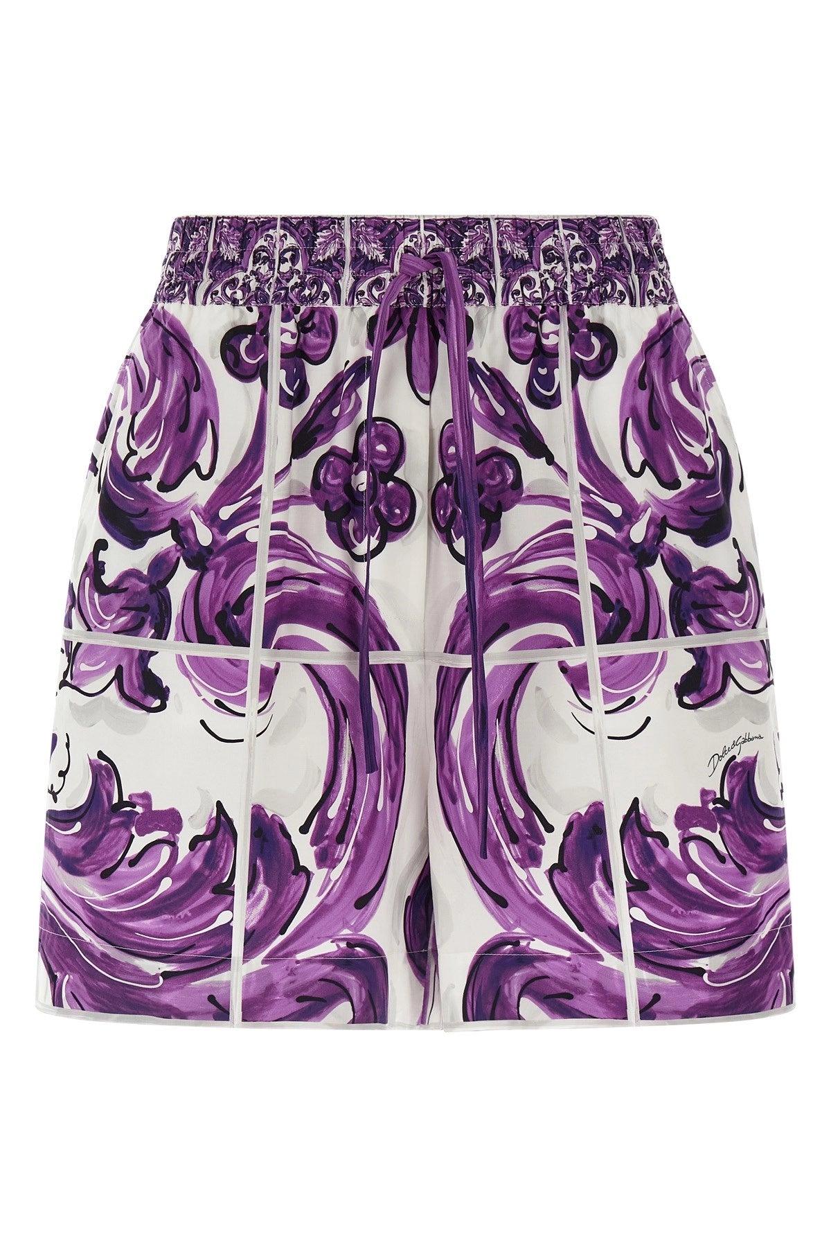 ショートパンツ Dolce & Gabbana SHORTS WITH FLORAL PRINT Dolce & Gabbana 花の刺繍シルクショートパンツ | Sendegaro US