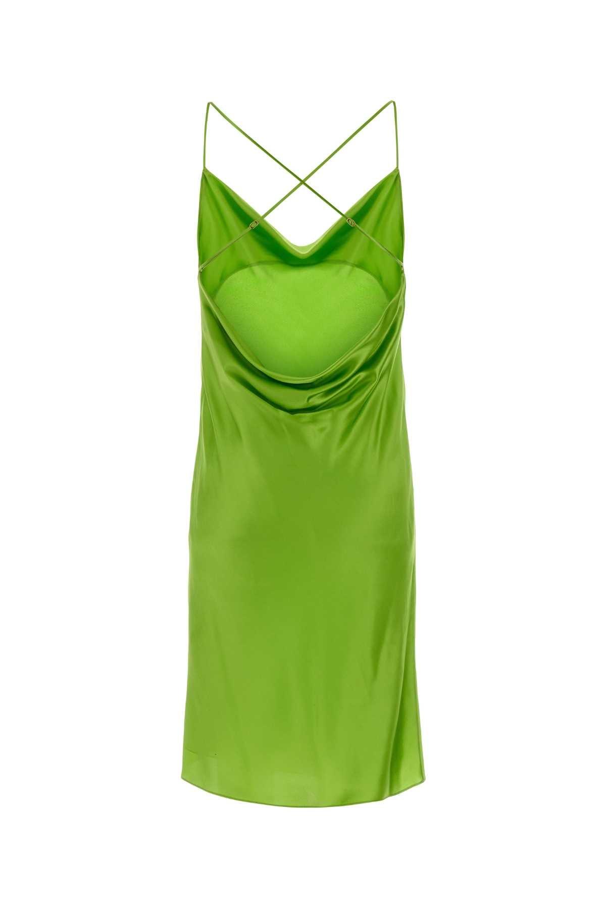 lime green satin mini dress Gaval Mini Dress In Satin Rose Lime main image 1