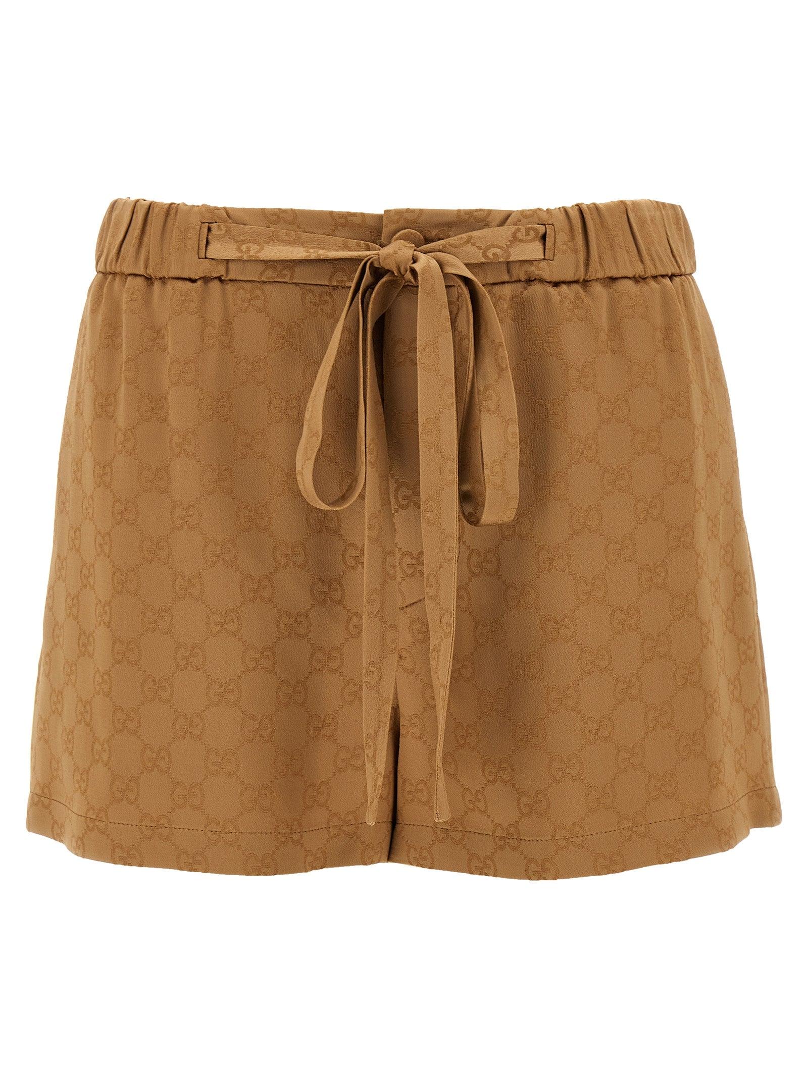 Gucci Satin Shorts Gg in Brown | Lyst