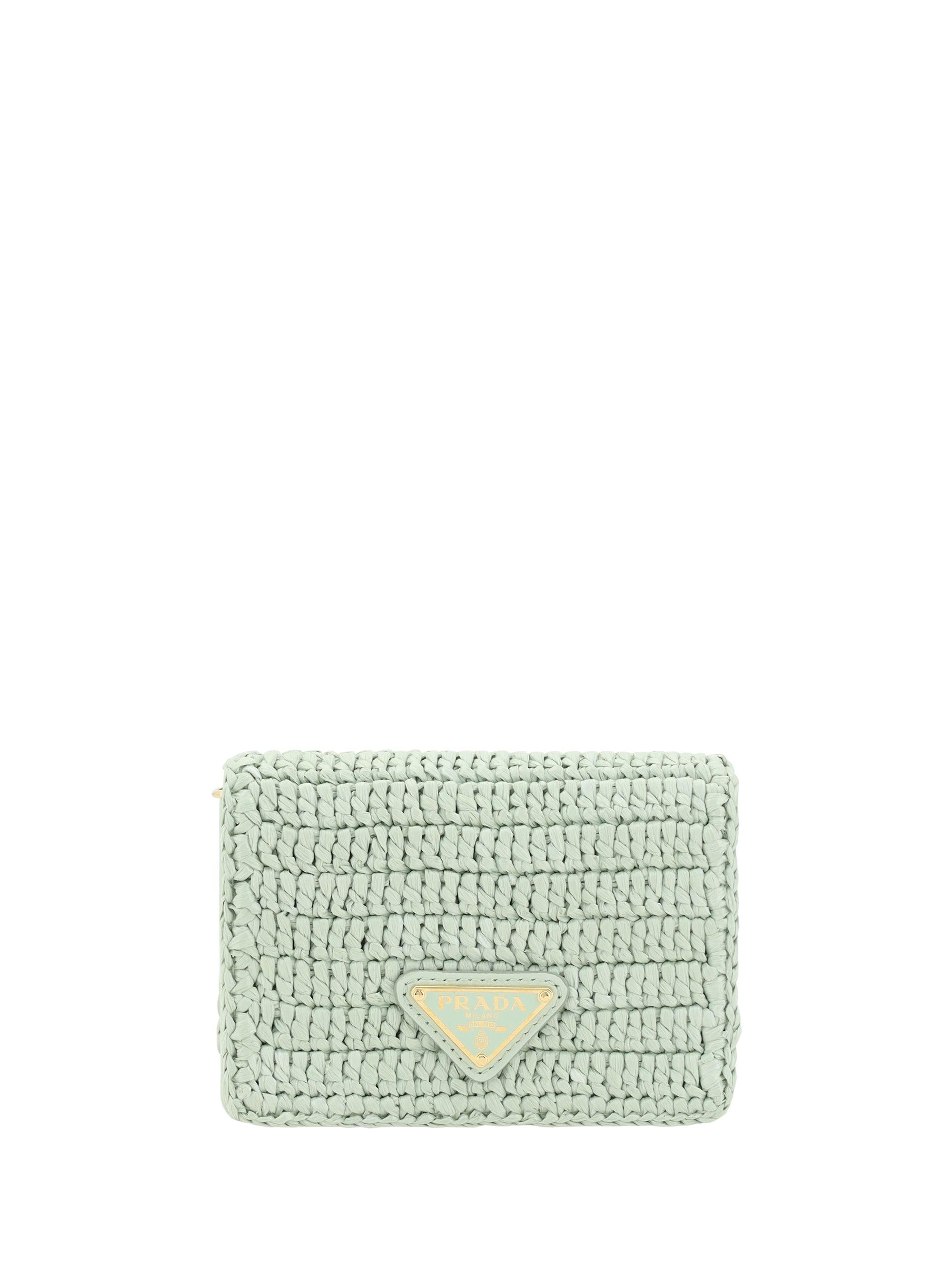 【関税&送料込】Prada Olive Green Raffia Card Holder Olive Green Crochet Card Holder With Shoulder Strap | PRADA