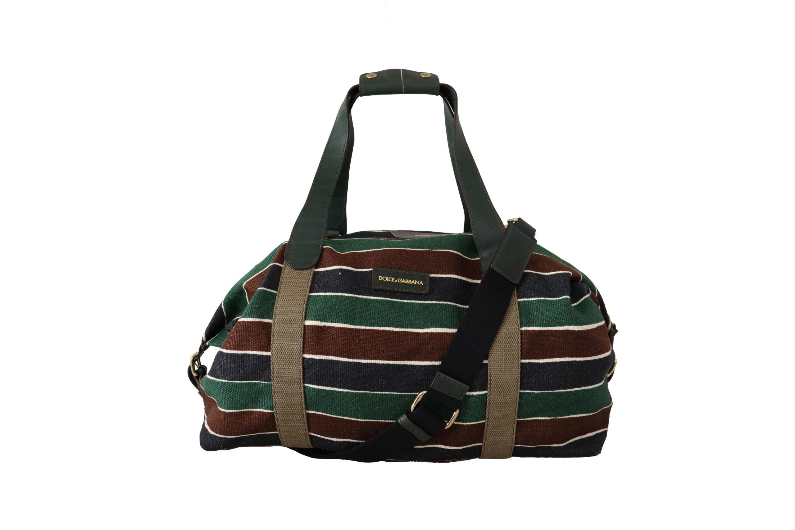 Dolce & Gabbana Brown Green Striped Linen Leather Gym Travel Shoulder Bag  in Black for Men | Lyst