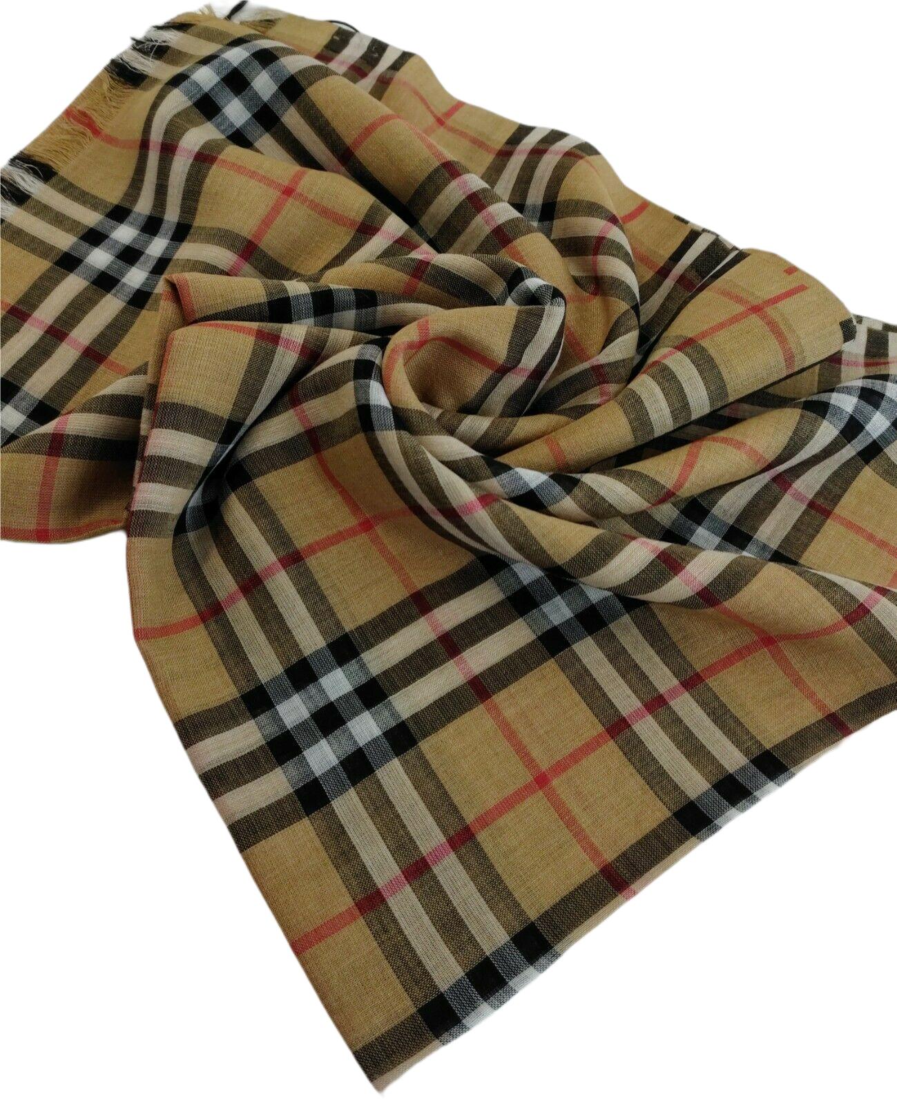 Burberry New Classic Gauze Vintage Checker Wool Silk Scarf in
