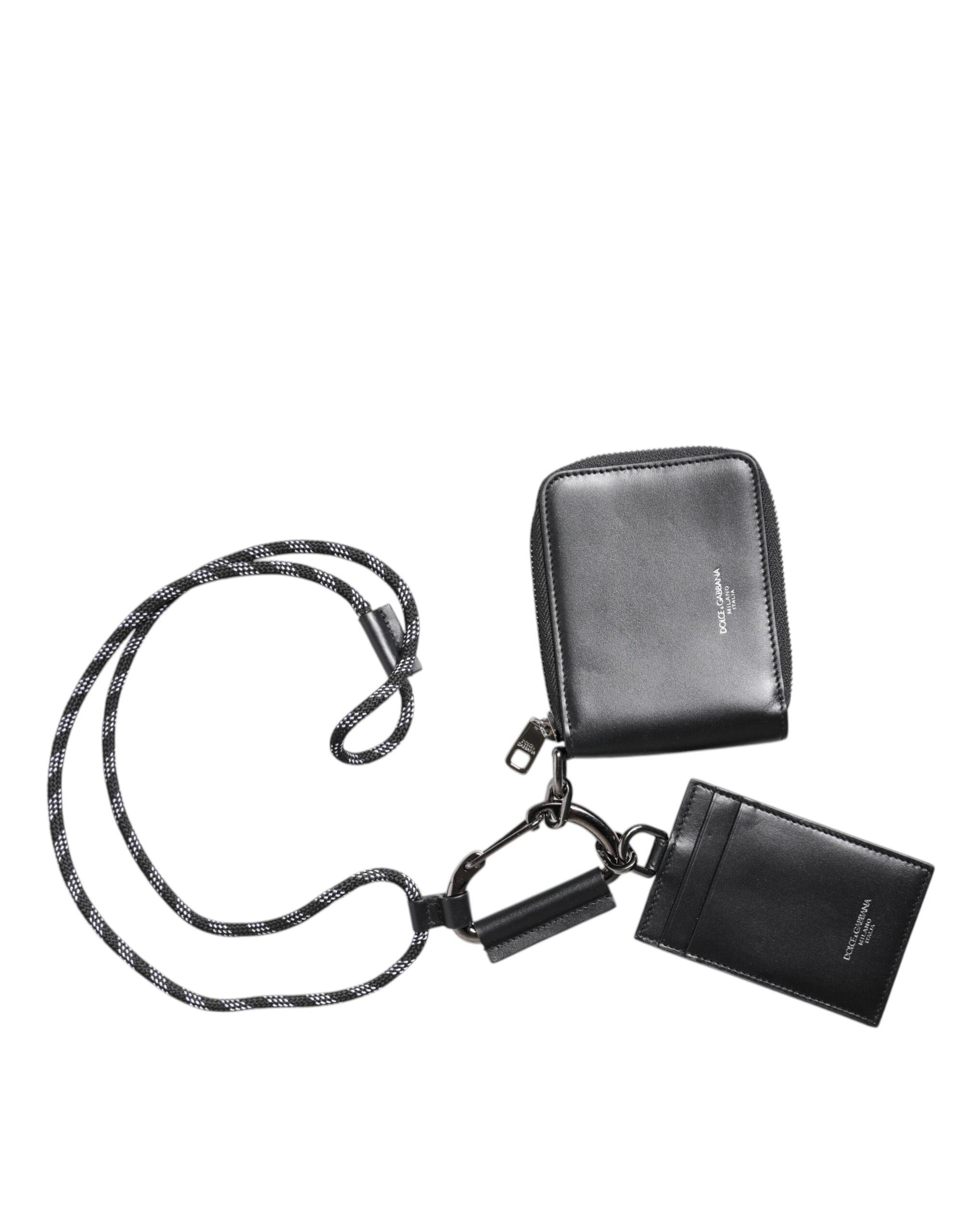 Dolce & Gabbana Leather Lanyard Zip Around Card Holder Wallet in