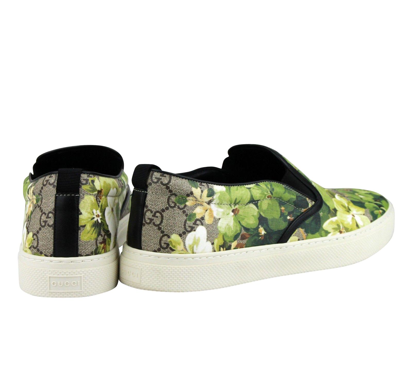 Gucci Men\'s Bloom Flower Print Supreme GG Green Canvas Slip Sneakers 407362 8961 Gucci Gucci “Bloom” Slides - Blue Flower GG Supreme Blooms  main image 3