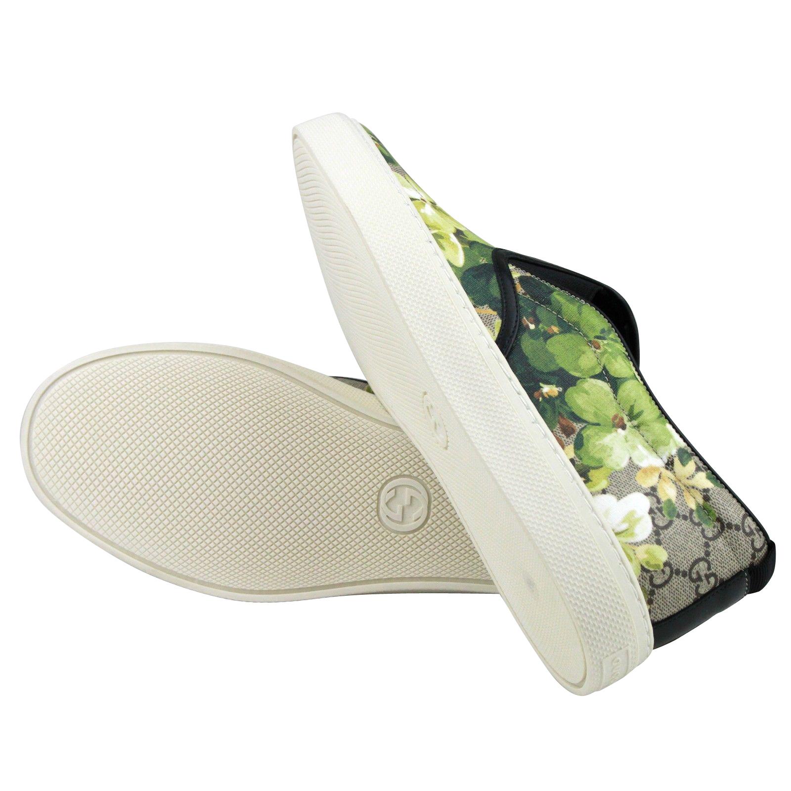 Gucci Bloom Flower Print Supreme Gg Canvas Slip Sneakers in Green 