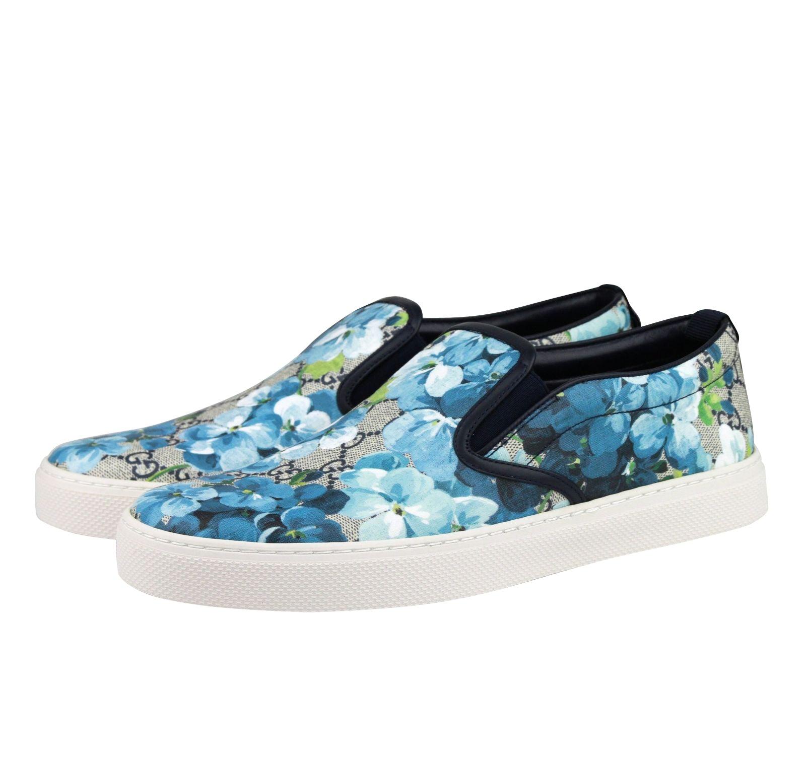 Gucci Bloom Flower Print gg Supreme Coated Canvas Slip Sneakers 407362 8471  in Blue for Men | Lyst