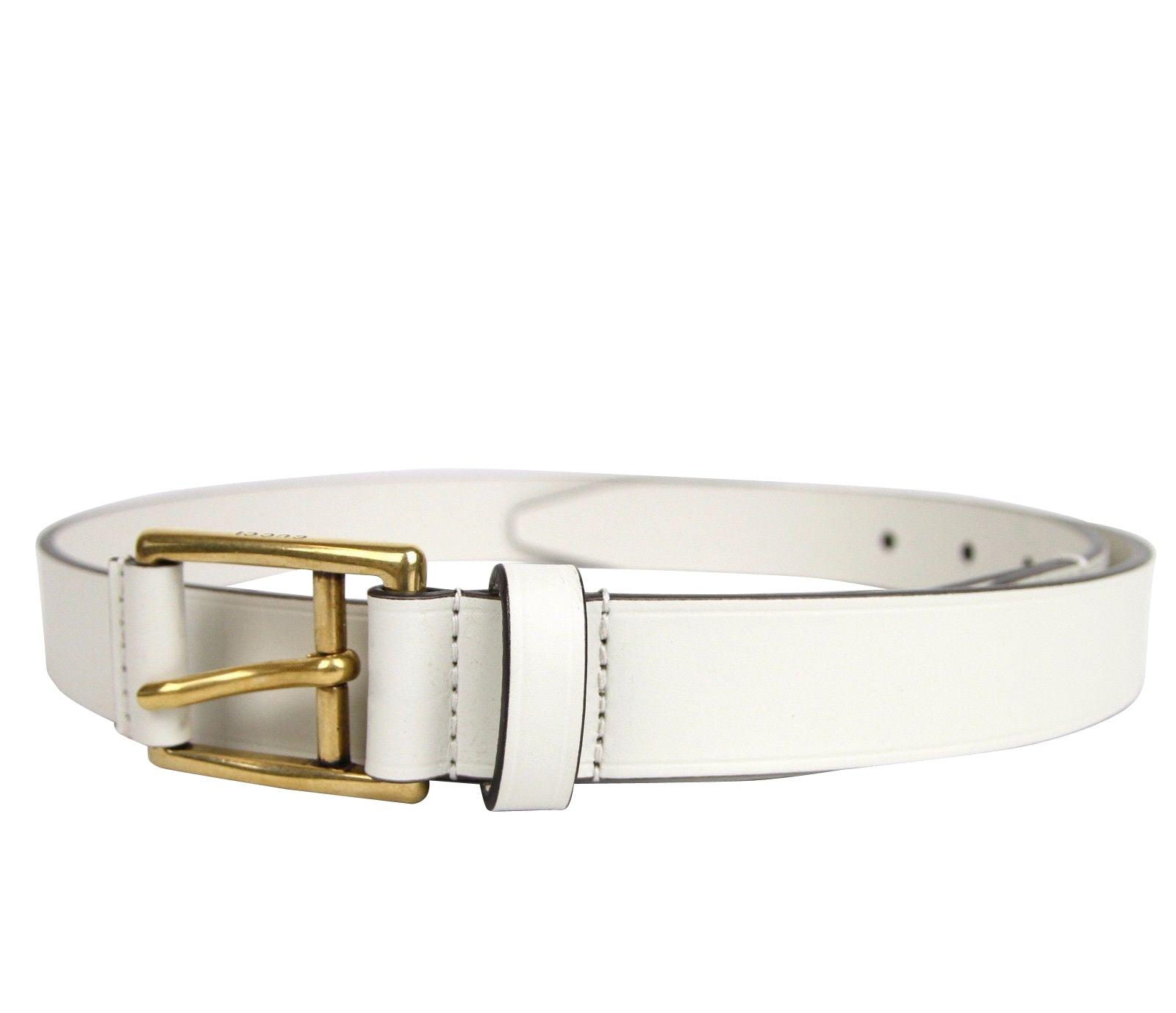 Gucci Feather Leather Belt Gold Buckle Detail 375182 9022 in White 