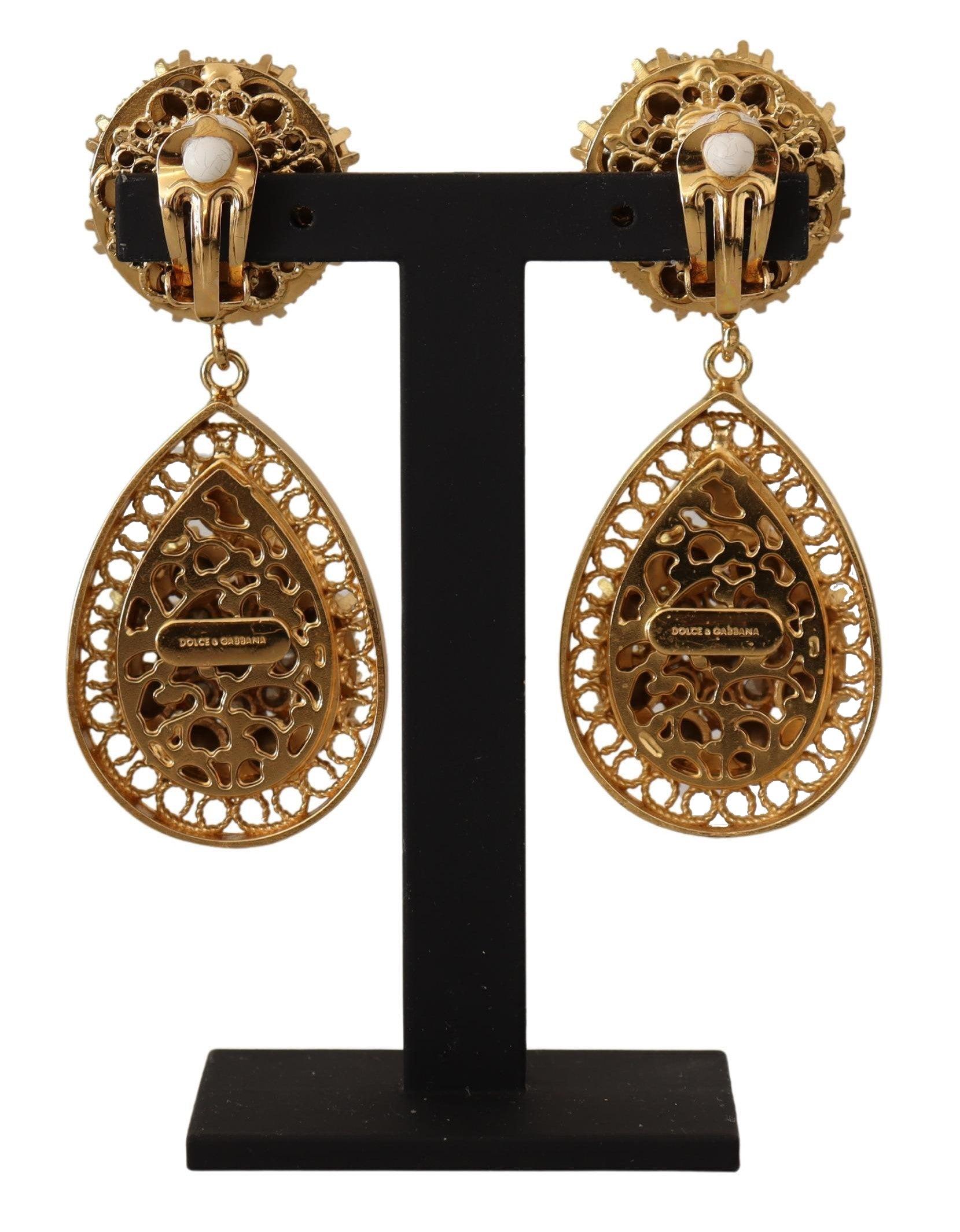 Dolce & Gabbana Gold Crystal Dg Sicily Clip-on Jewelry Dangling Earrings |  Lyst
