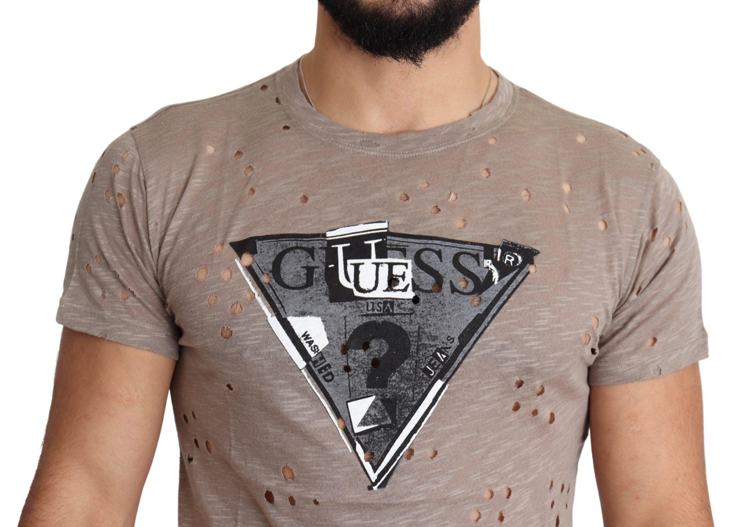 Guess Brown Cotton Stretch Logo Print Casual Perforated T-shirt in Gray for  Men - Save 58% | Lyst