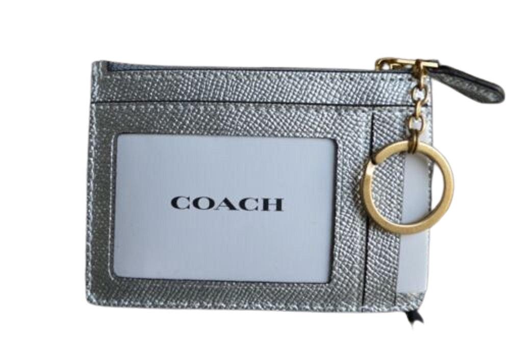 COACH ' Metallic Mini Leather Id Kinny Key Fo Card Cae in Gray | Lyst