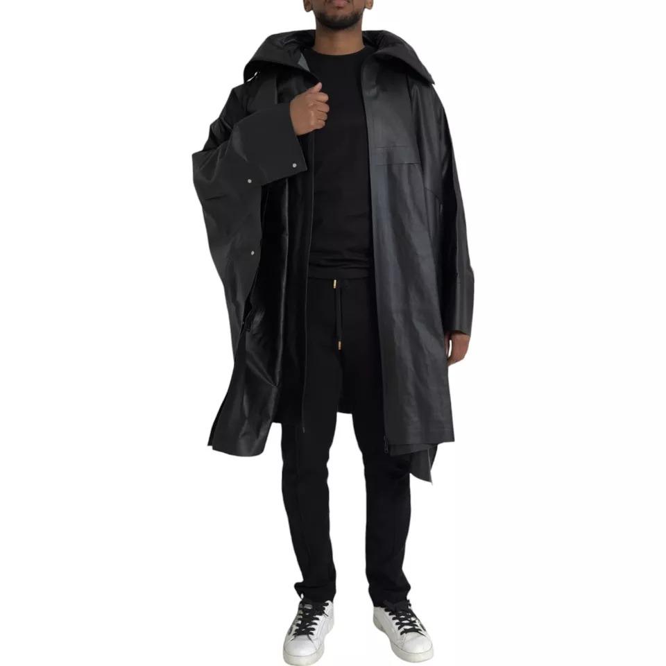 Bottega Veneta Leather Hooded Trenchcoat Jacket in Black for