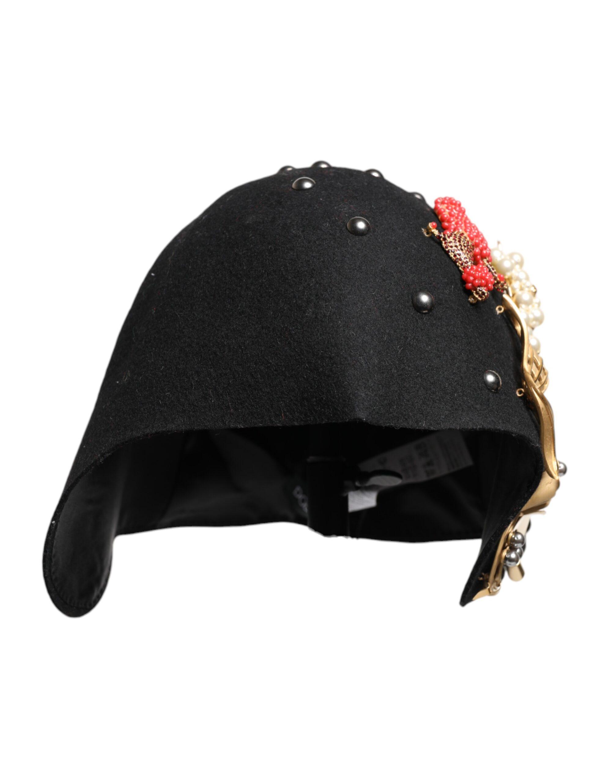Dolce & Gabbana Black Wool White Floral Embellished Cloche Women\'s Hat Black Wool Felt Cloche Hat: Downton Abbey Style, Silk Roses  main image 3