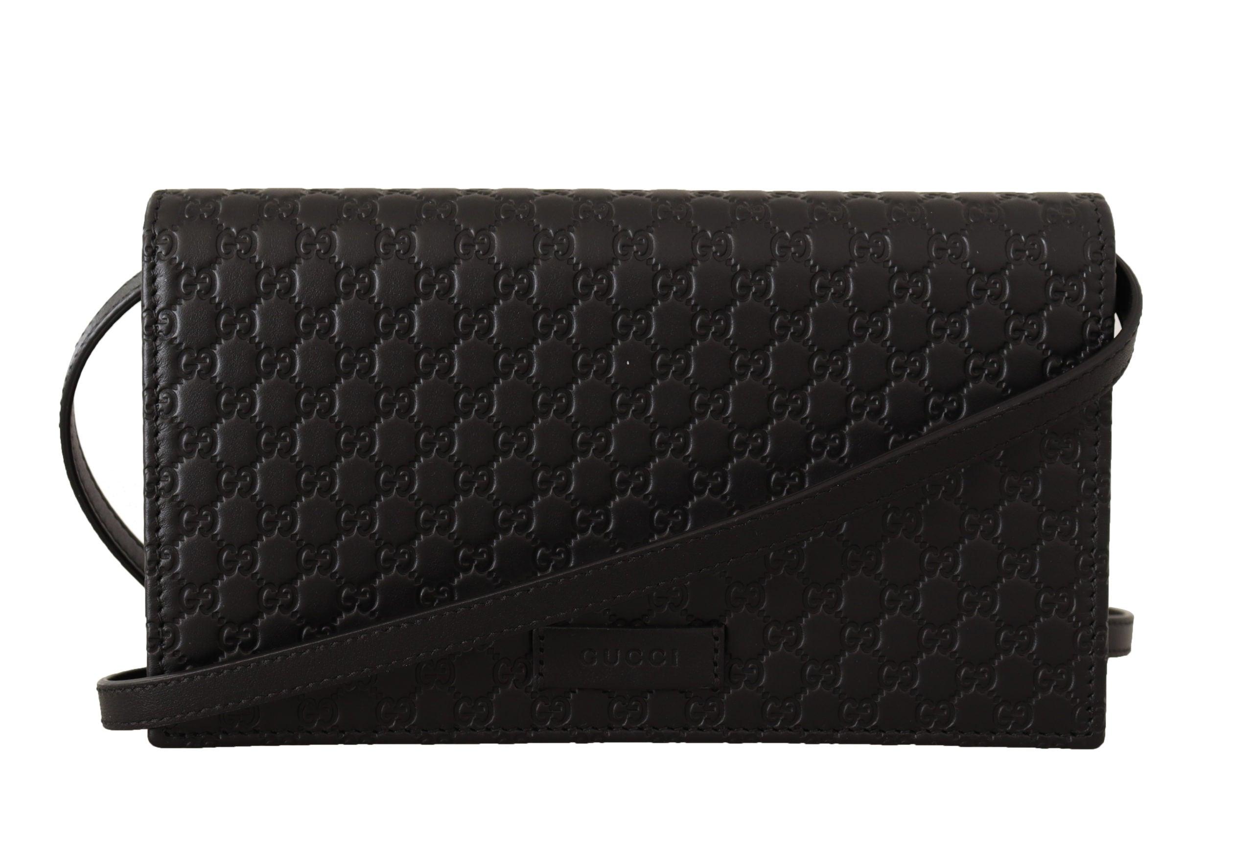 Gucci Black Leather Micro Ssima Long Crossbody Bag | Lyst