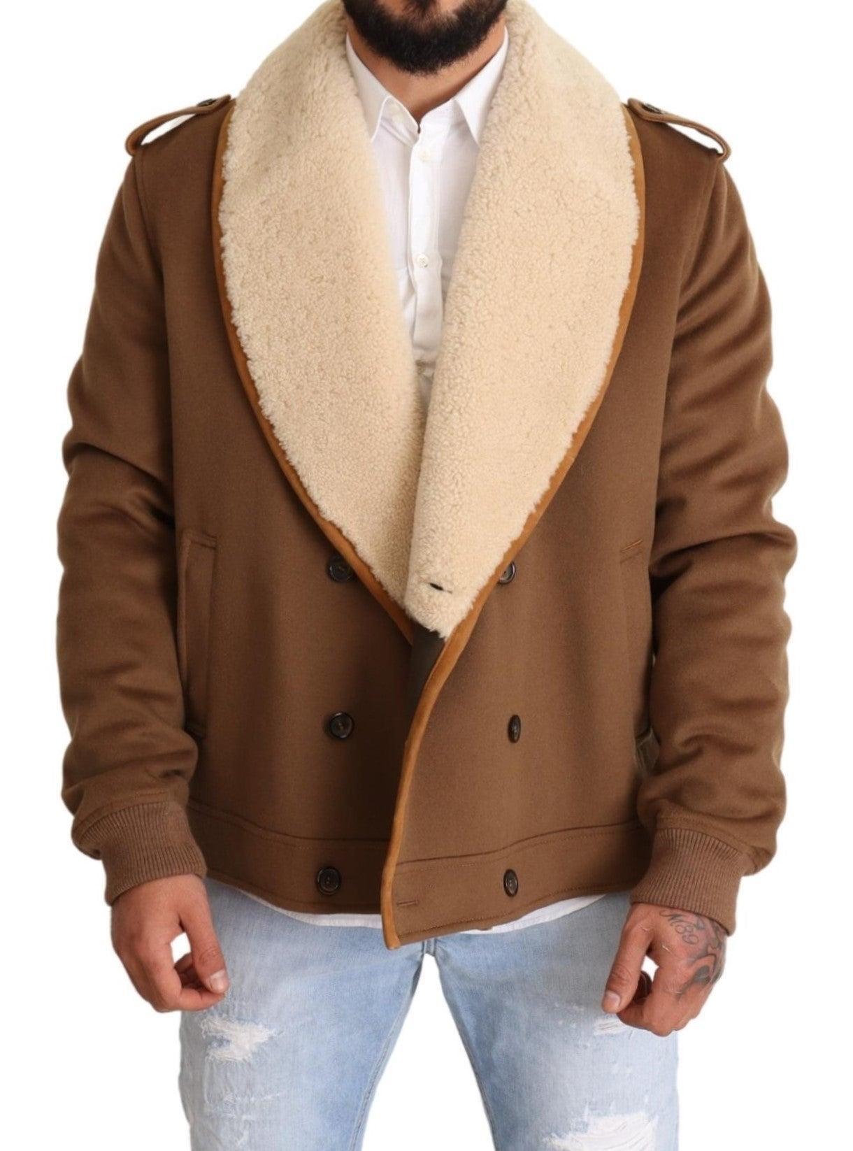 Dolce & Gabbana Wool Double Breasted Shearling Coat Jacket in Brown for Men  - Save 22% | Lyst