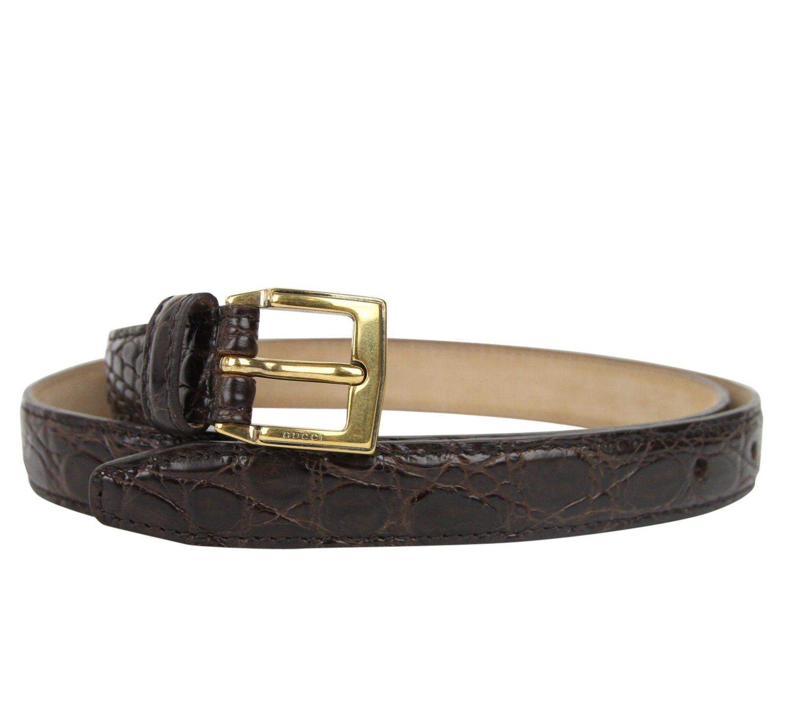 Gucci Gold Buckle Dark Skinny Crocodile 