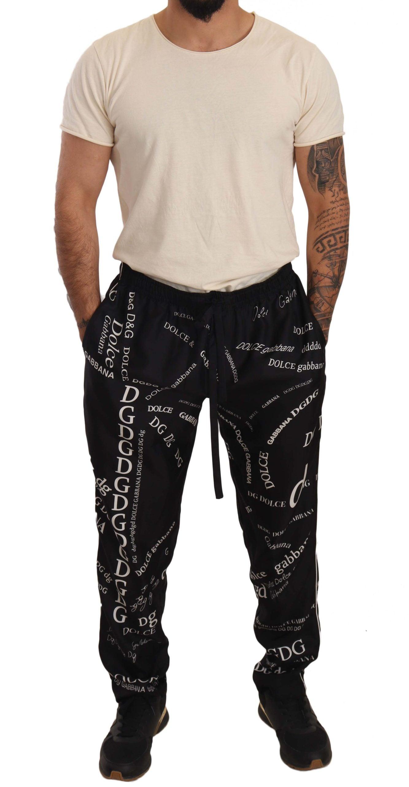 Ham selv æggelederne Vild Dolce & Gabbana Black Silk Logo Print Lounge Jogging Trousers Pants for Men  | Lyst