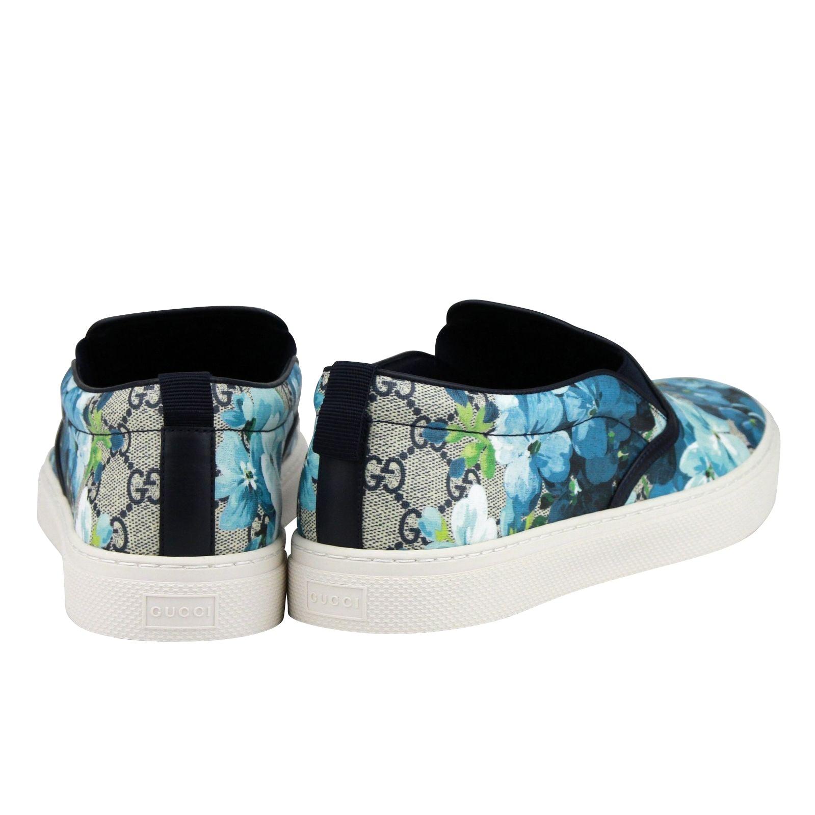 Gucci Bloom Flower Print gg Supreme Coated Canvas Slip Sneakers 