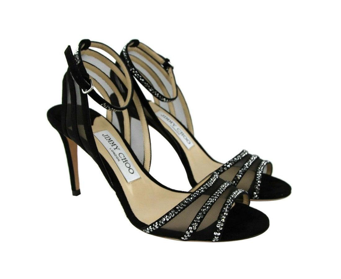Jimmy Choo Betty 85 Crystal Mesh Suede 