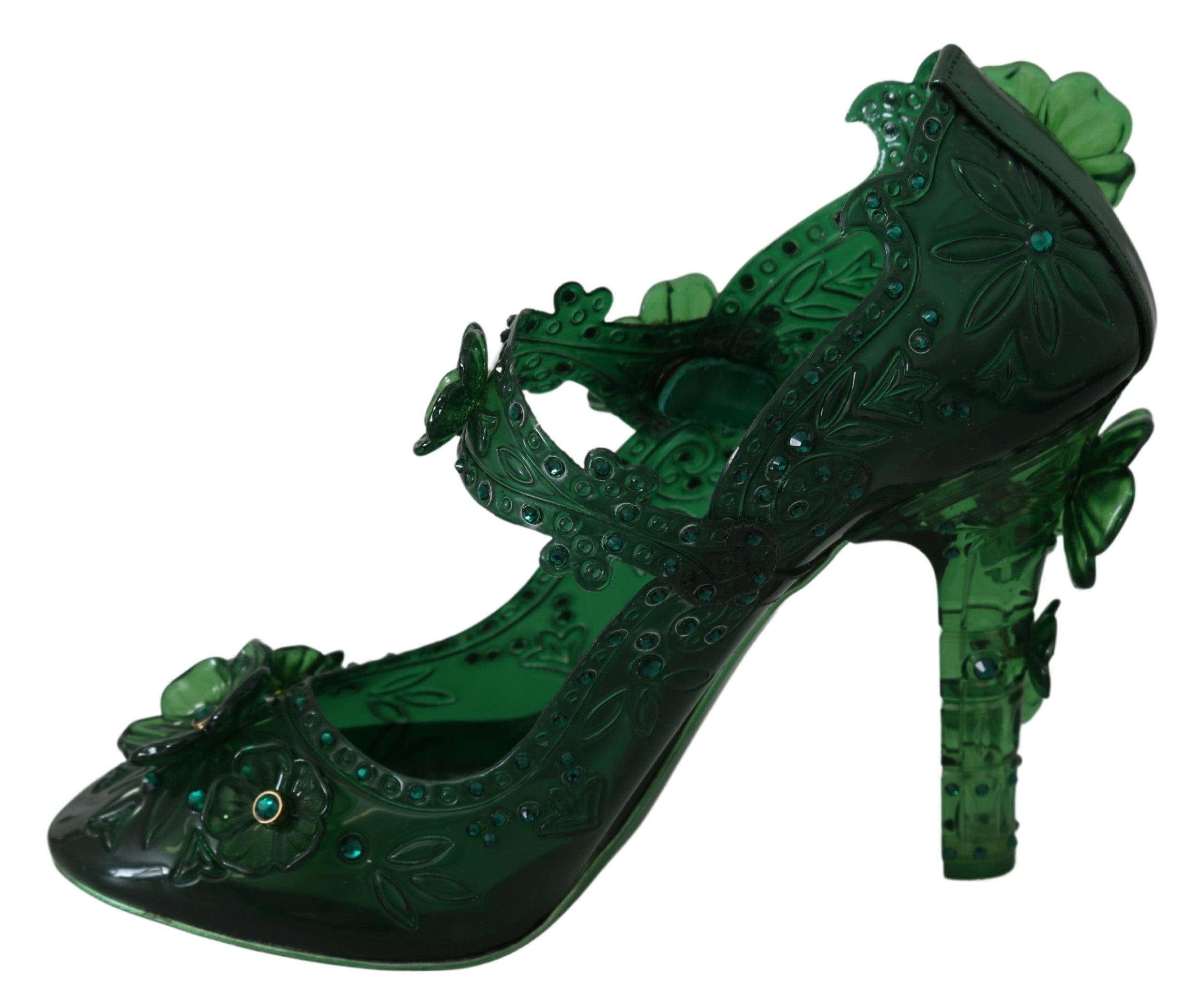 Dolce & Gabbana Green Floral Crystal Cinderella Heels Shoes | Lyst