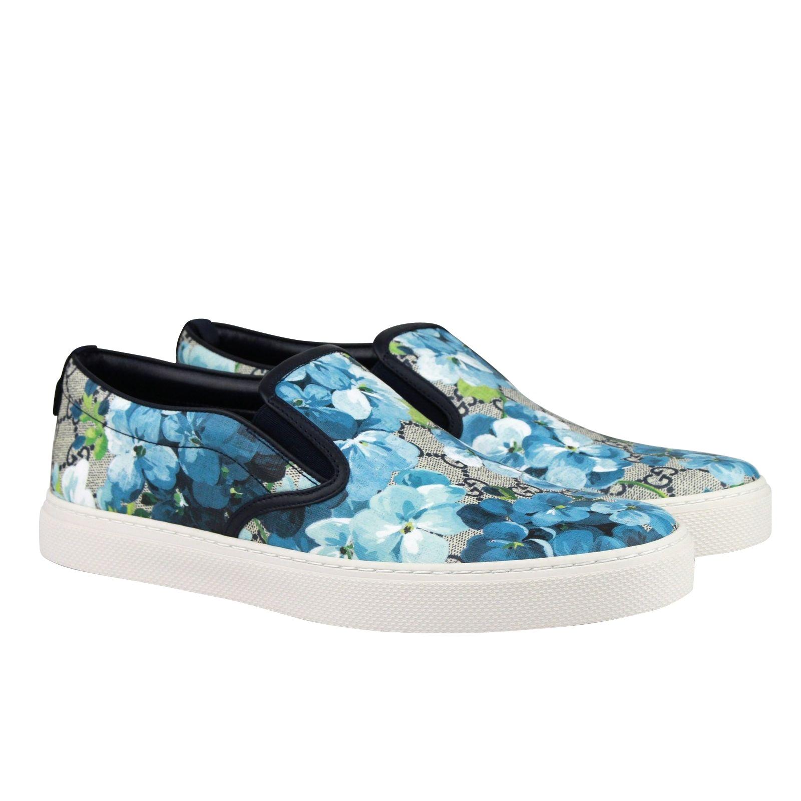 Gucci Bloom Flower Print gg Supreme Coated Canvas Slip Sneakers 407362 8471  in Blue for Men - Save 2% | Lyst