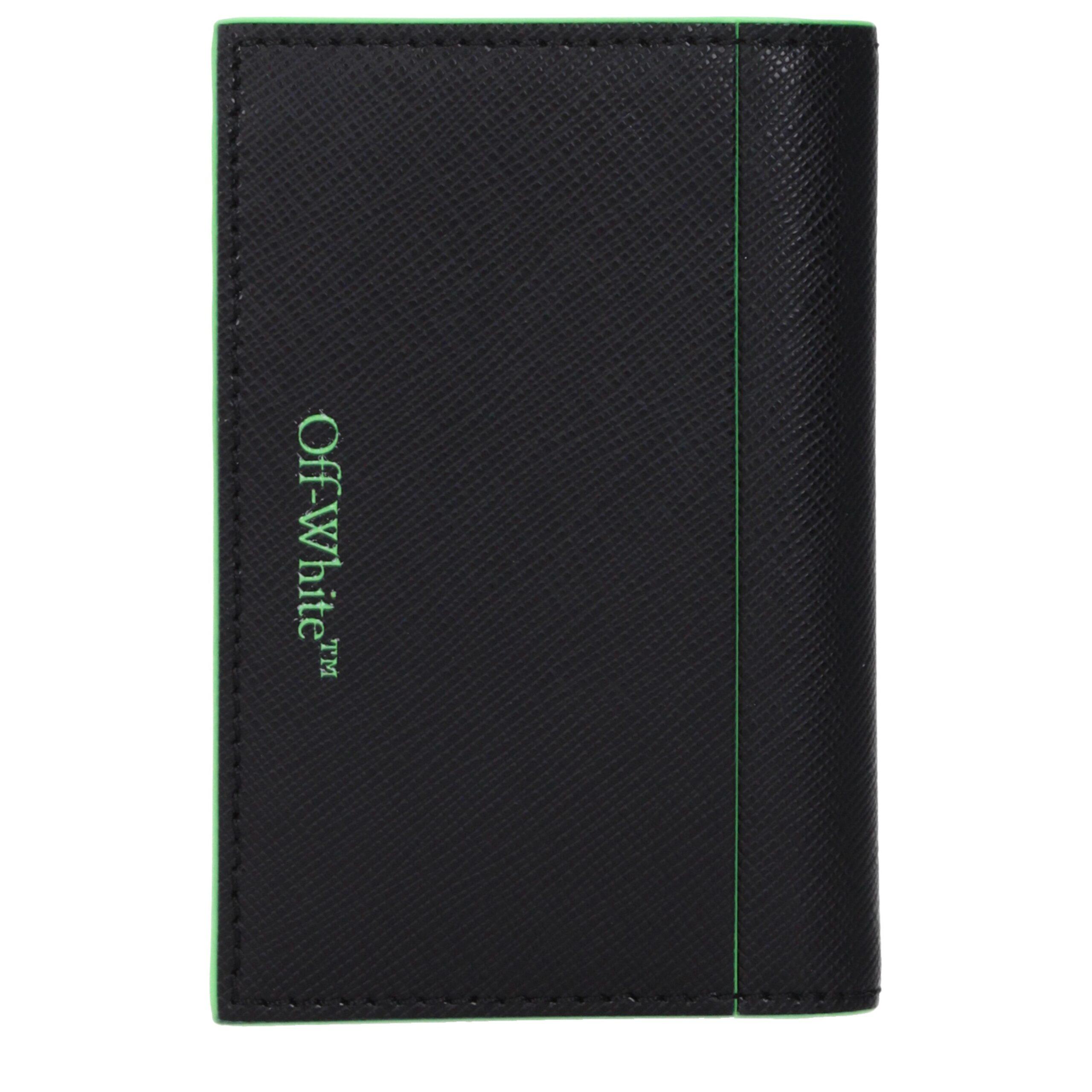 小物 Off-White  WALLET Off-White Logo Paperclip Wallet-On-Chain Black Leather