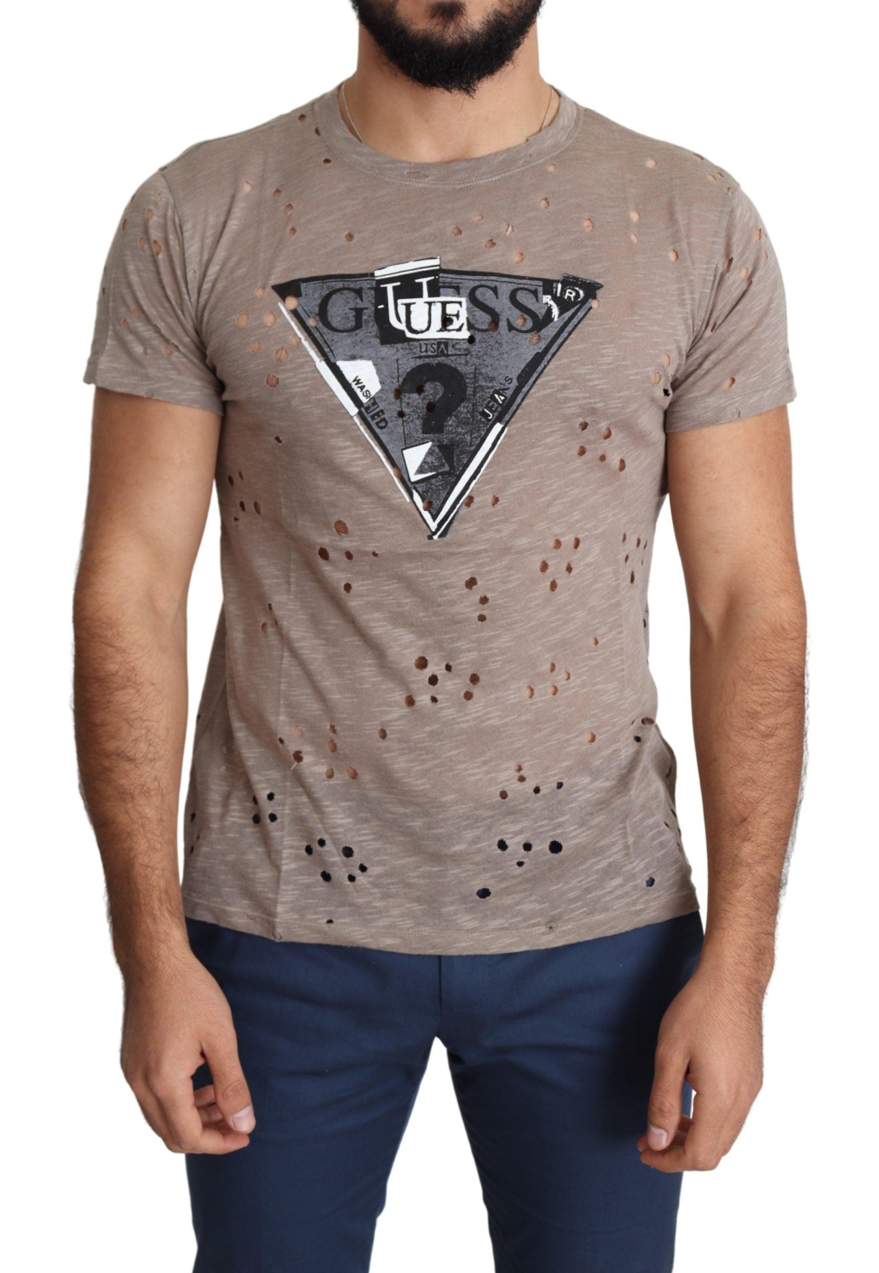 via Egenskab debat Guess Brown Cotton Stretch Logo Print Casual Perforated T-shirt in Gray for  Men | Lyst