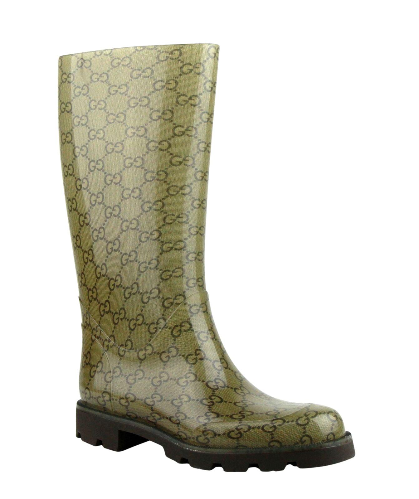 Gucci S Ssima Pattern Light Rubber Rain Boots 248516 8367 in Brown | Lyst