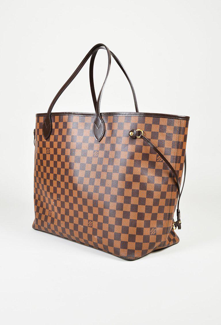 Louis Vuitton &quot;ebene&quot; Brown Damier Canvas Leather &quot;neverfull&quot; Gm Tote W/pouch in Red - Lyst