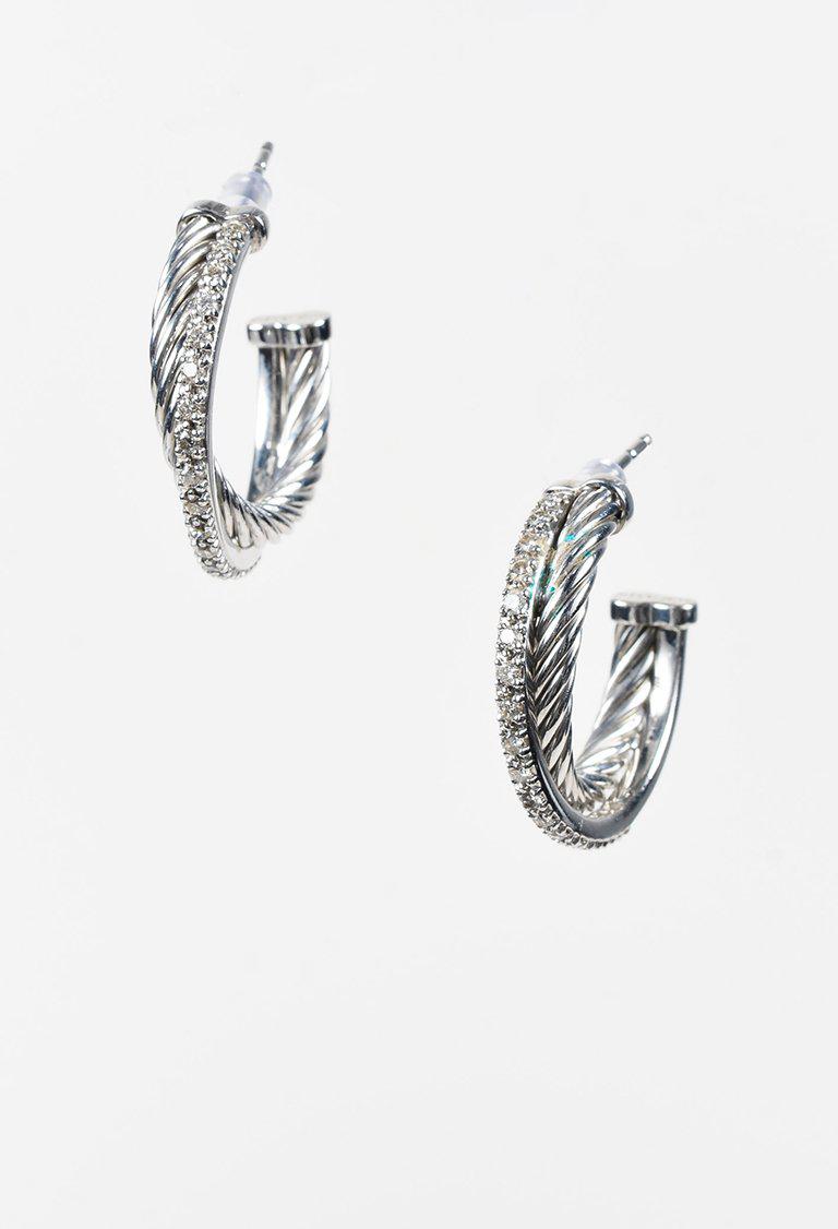David Yurman Sterling Silver Diamond Small Crossover Hoop Gallery