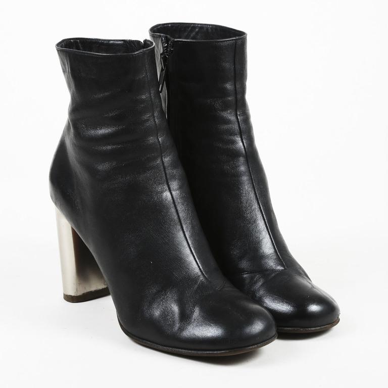 black ankle boots with silver heel