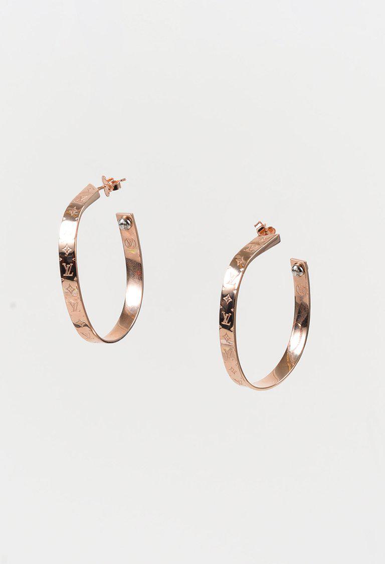 Louis Vuitton Pink Gold Finished Brass &quot;nanogram&quot; Hoop Earrings in Metallic - Lyst