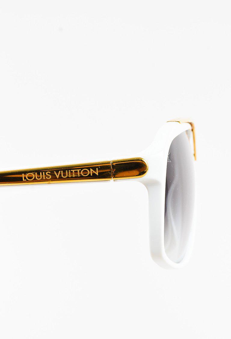 Louis Vuitton White & Gold Tone Monogram &quot;evidence&quot; Aviator Sunglasses in Metallic - Lyst