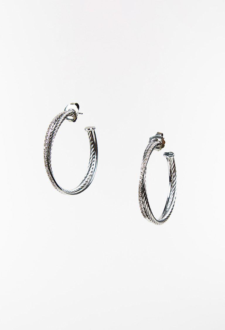 Lyst David Yurman Sterling Silver 14k White Gold Extra Large Gallery Previously Sold At Luxury Garage Women S Gold Hoop Earrings