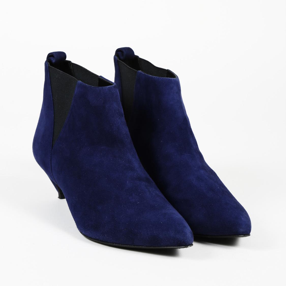 blue kitten heel boots