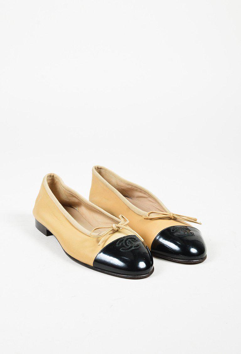 chanel ballerina flats beige and black