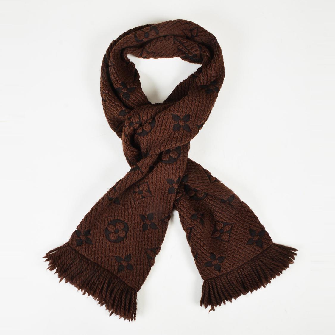 Louis Vuitton Brown & Black Wool & Silk Monogram &quot;logomania&quot; Fringed Scarf - Lyst