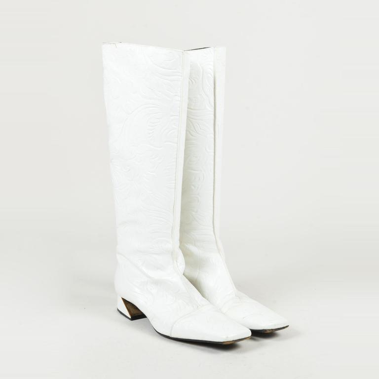 white leather boots low heel